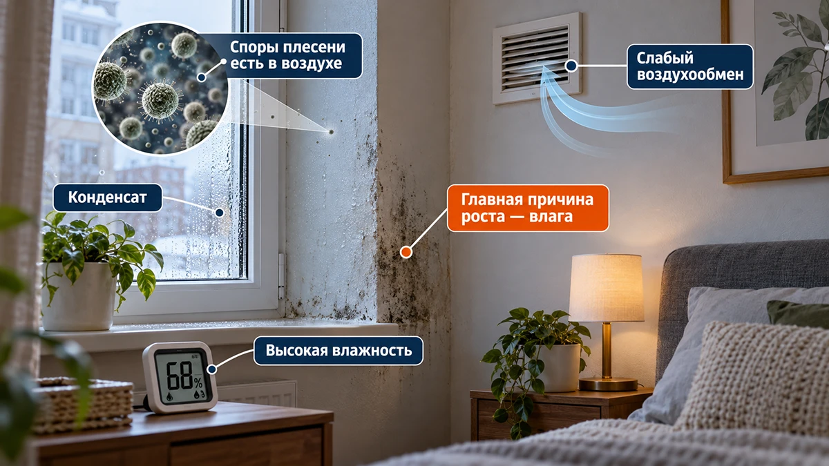 Почему появляется плесень в квартире и откуда она берется